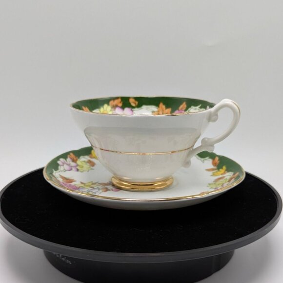 Stanley Bone China Pink Green Floral Wide Mouth Tea Cup Saucer Gold Trim Vintage - Picture 5 of 17